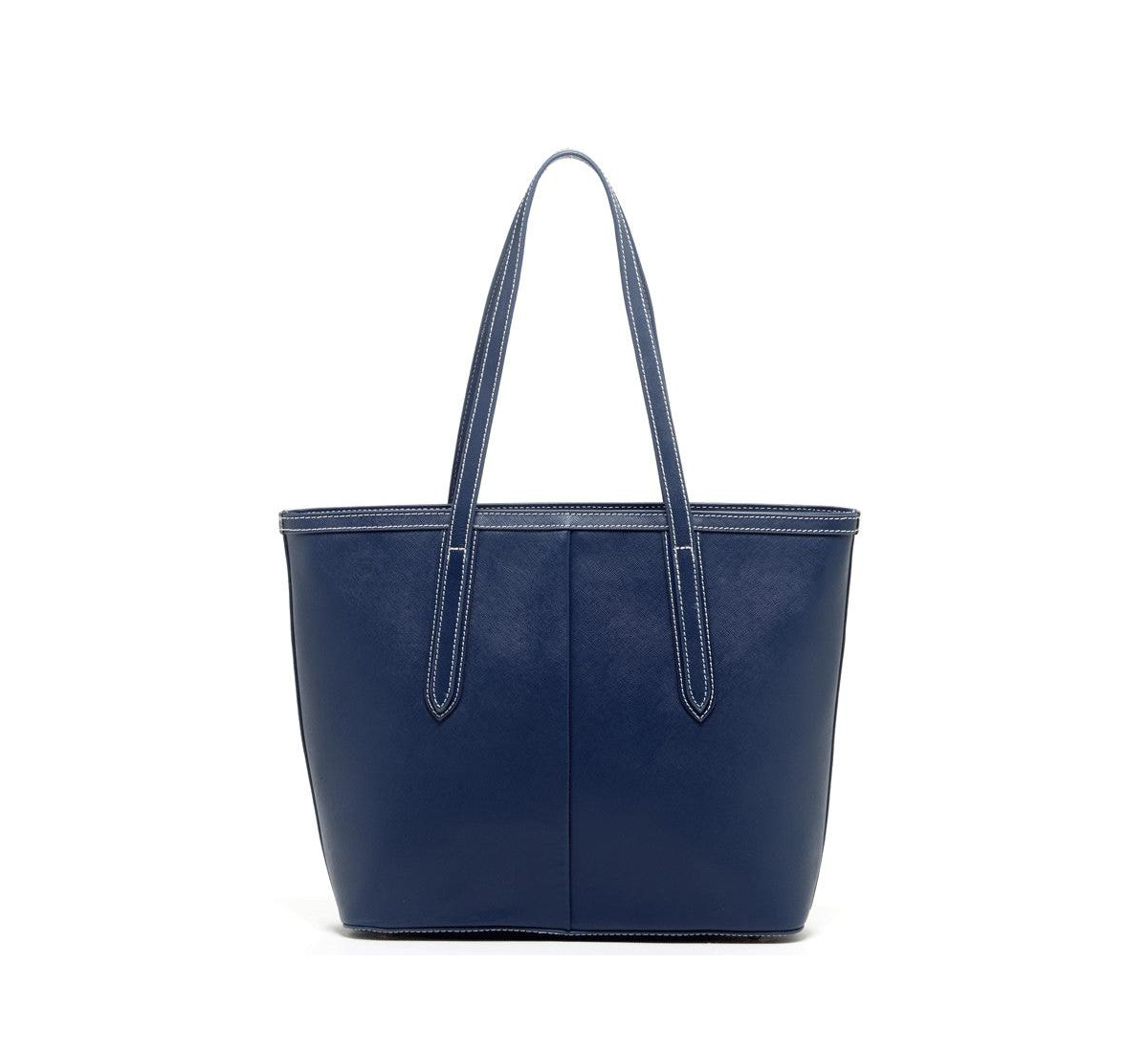 Susu Blue Leather Shoulder Bag Elegant Big Tote Handbag for Women with Double Straps and Zip Closure
