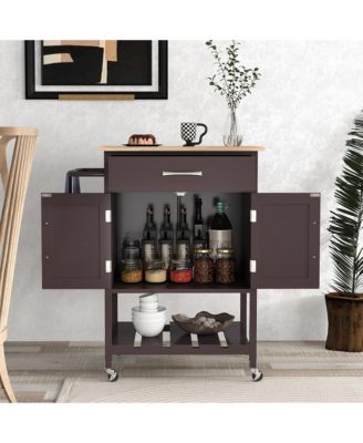 Gymax Rolling Kitchen Island Cart w/ Drawer 2-Door Storage Cabinet Bottom Tray