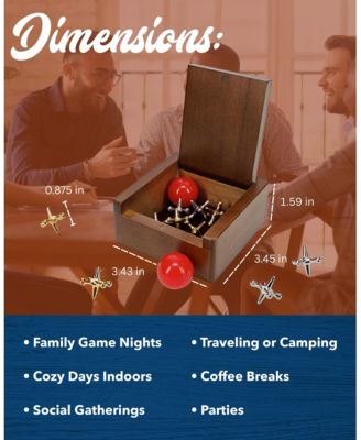 Old-Fashioned Metal Jacks in a Walnut Stain Wooden Box