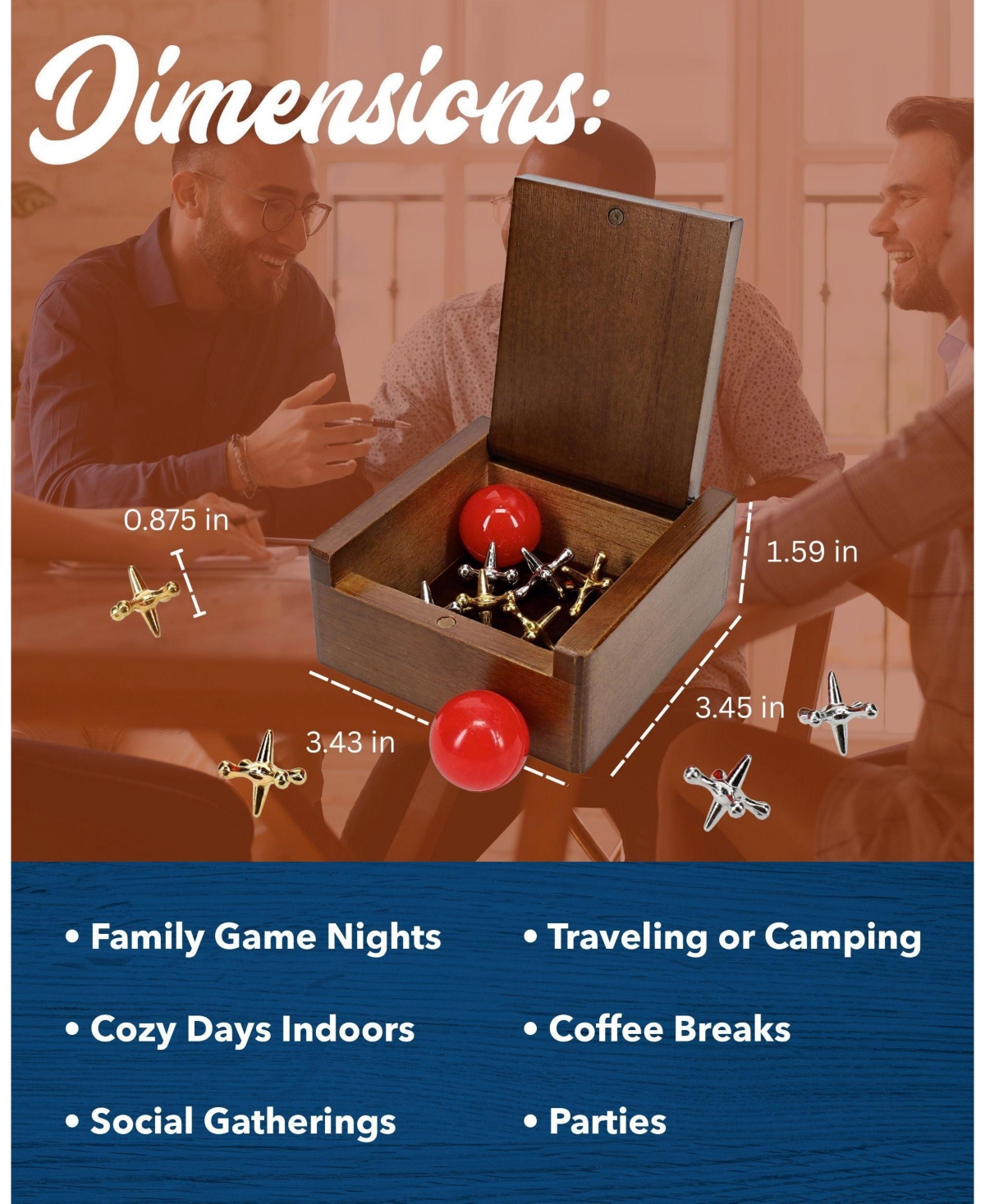 We Games Old-fashioned Metal Jacks In A Walnut Stain Wooden Box In Brown