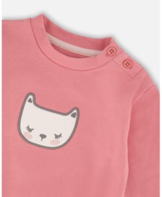 Baby Girl Cotton Pant with Top Set Pink Cat Print - Baby