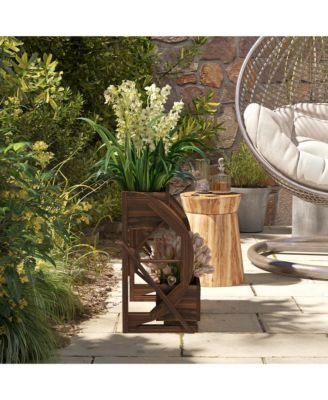 Wooden Wagon Planter Box, Decorative 2-Tier Raised Garden Bed