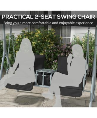 2 Person Porch Swing with Canopy, Table, Storage Console,