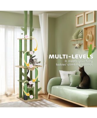 89"-100" Floor to Ceiling Cat Tree w/ Grooming Brush Post,