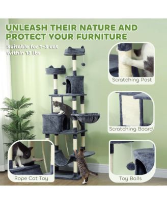 81" Cat Tree w/ Cat Scratching Posts for Large Adult Cats, Dark