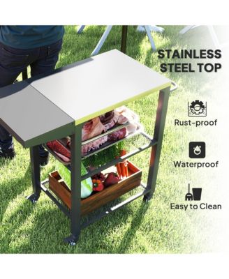 3-Shelf Outdoor Grill Cart Table with Foldable Side Table,