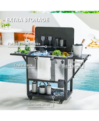 Patio Cooler Cart 104 Quart Rolling Ice Chest with Shelves,