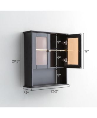 LED Bathroom Medicine Cabinet - Fully Assembled Glass Door Wall Cabinet, Over-The-Bathroom Storage (Black)