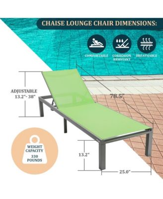 Grey Aluminum Outdoor Patio Chaise Lounge Chair