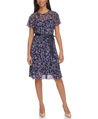 Women's Flutter-Sleeve Seamed Fit & Flare Dress