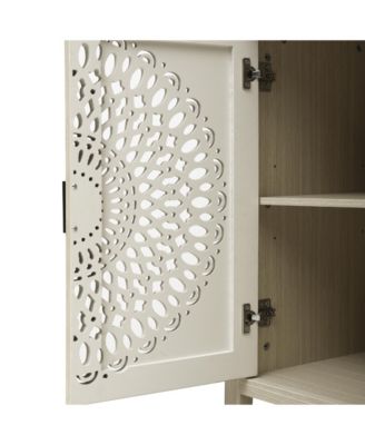 Hollow-Carved 2 Door Accent Cabinet Sideboard Buffet Storage Cabinet with Adjustable Shelf