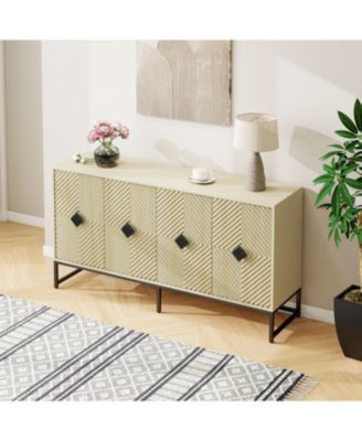 Carved Storage Cabinet with 4 Door Coffee Bar Cabinet With Adjustable Shelf