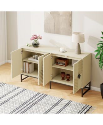 Carved Storage Cabinet with 4 Door Coffee Bar Cabinet With Adjustable Shelf