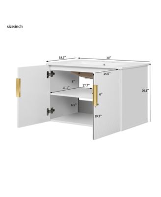 30" Bathroom Vanity with Ceramic Sink and 2 Doors, Vintage Style Storage Cabinet