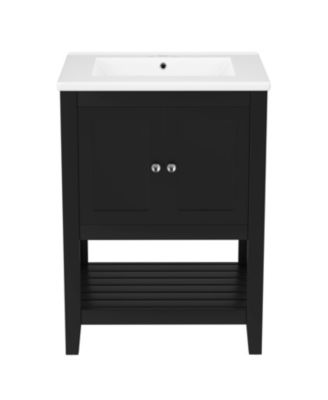 24" Modern Bathroom Vanity With Ceramic Sink, Sleek Design and Open Style Shelf