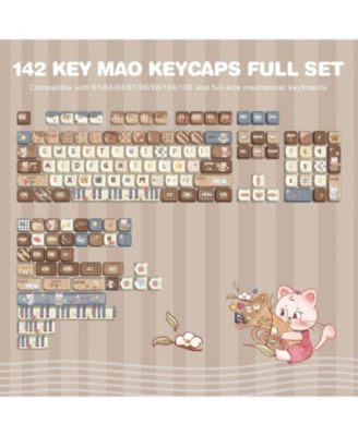 Dye-Sub PBT Keycap Set, Mao Profile, 142 Full Keys Cute Cat Custom Keycaps with Key Puller for Cherry Gateron MX Switches Mechanical Gaming Keyboard