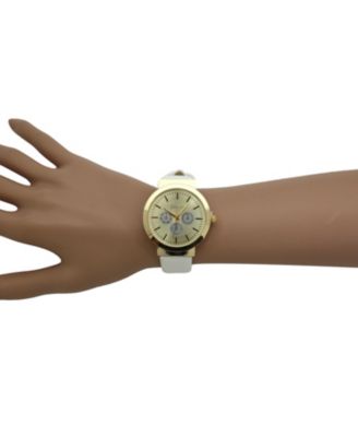 White Calendar Dial Gold Accented Leather Strap Watch