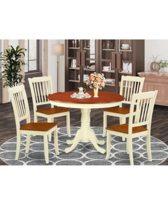5-Piece Wooden Dining Set with Pedestal Table and 4 Mid-Century Chairs, Solid Wood Kitchen Set