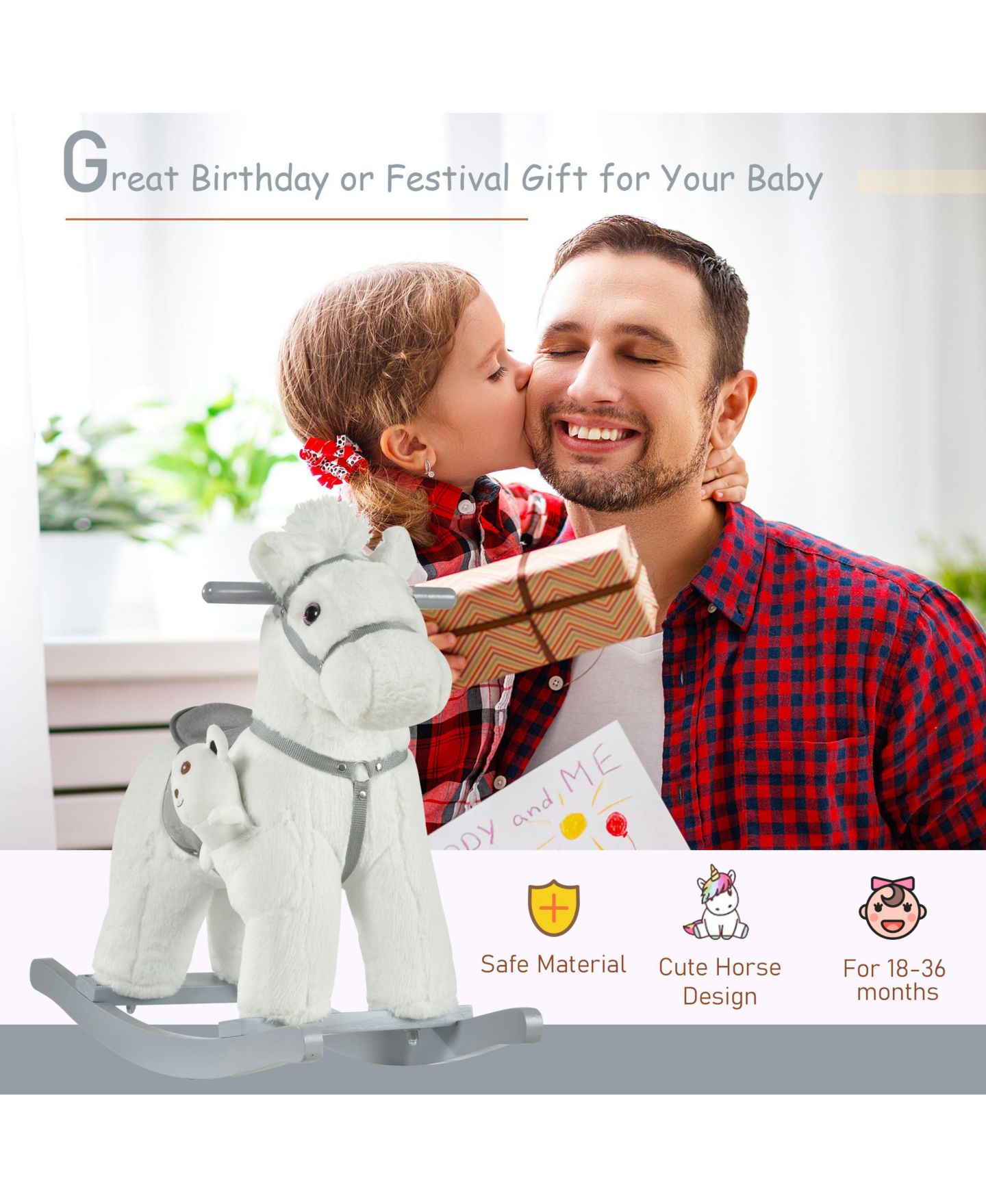 Детская мягкая игрушка Qaba Plush Rocking Horse, 66 lbs. Capacity, Ages 3+ — фото 5
