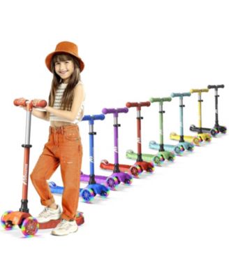 Mini 3-Wheel Kids Scooter with Multi-Color Wheel Lights – 4-Height Adjustable Handlebar, Wide Anti-Slip Deck, Child Safety Certified, Boys & Girls Ages 2+ Supports Up to 110 lbs, Orange
