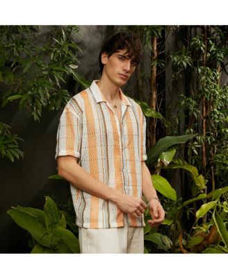 Men's Coral Orange & Saltbox Beige Multitrack Knit Oversized Shirt