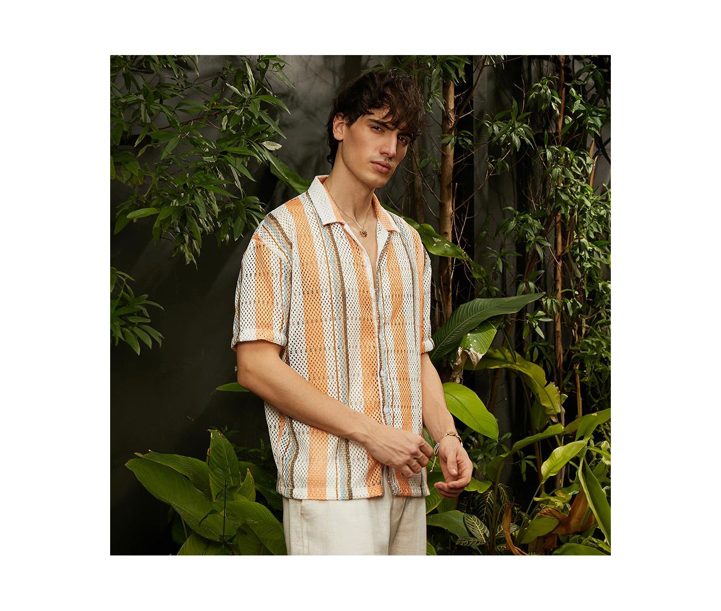 Мужская рубашка Cahoot Campus Sutra Coral Orange & Saltbox Beige Multitrack Knit Oversized, цвет: Оранжевый — фото 4