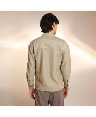 Men's Buff Beige Chevron-Woven Utility Shirt