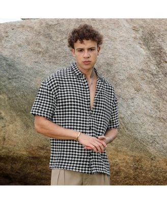 Men's Midnight Black & Powder White Lozenge-Striped Oversized Shirt