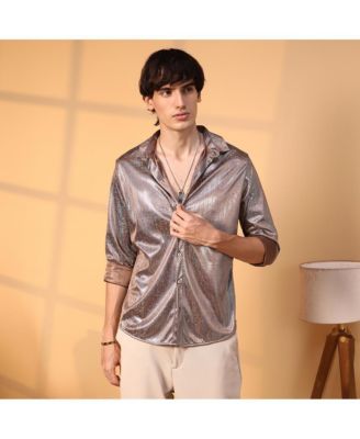 Men's Metallic Brown Sheen Chevron Shirt
