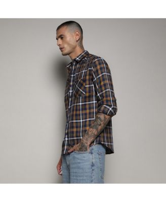 Men's Cobalt Blue & Mustard Yellow Tartan Plaid Shirt