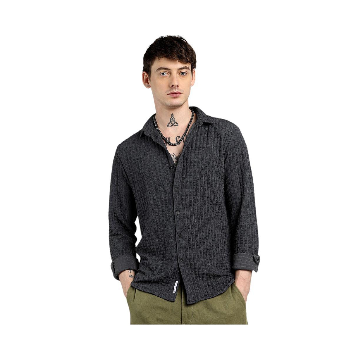 Campus Sutra Men's Charcoal Grey Cube-Textured Shirt