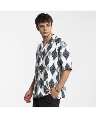 Men's Chalk White Ikkat Motif Oversized Shirt