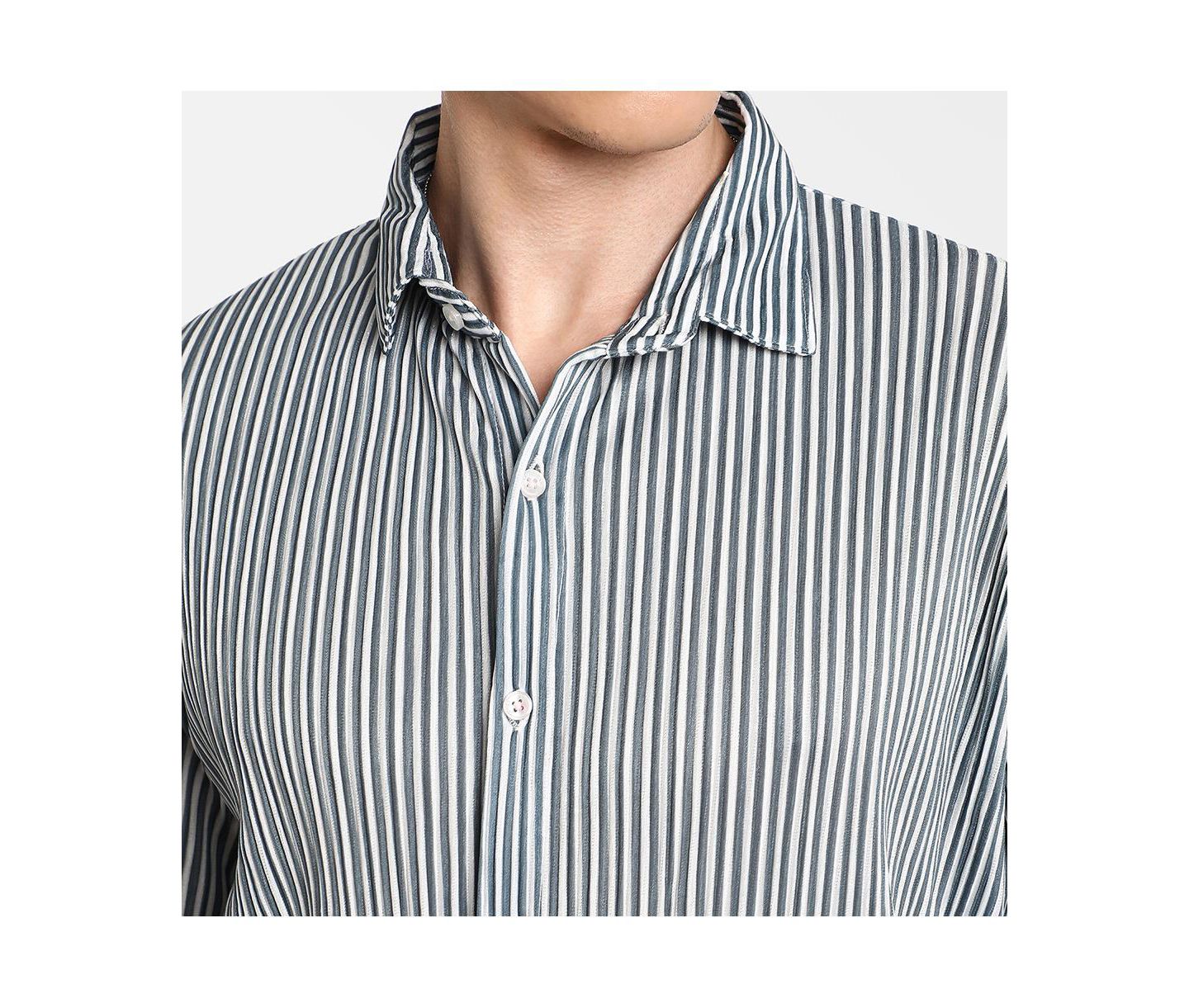 Мужская рубашка Cahoot Midnight Black and Powder White Pleat-Creased, цвет: Чёрный — фото 7
