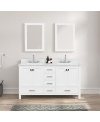 60-Inch Double Bathroom Vanity in Matte White – Solid Wood Cabinet with Marble Countertop and Ceramic Undermount Sink