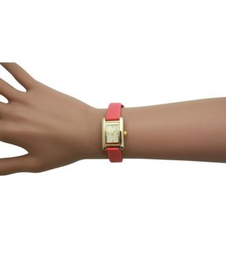 Coral Thin Gold Square Face Solid Faux Leather Women Watch
