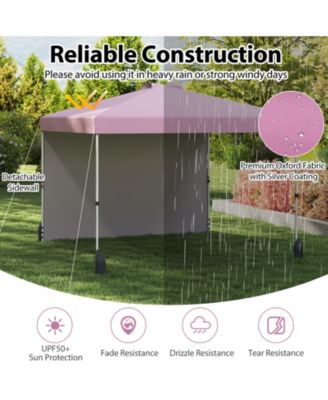 10 X 10 FT Pop up Canopy Tent with 1 Sidewall Wheeled Bag 8 Stakes & 4 Wind Ropes