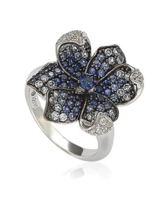 Suzy Levian Sterling Silver Sapphire & Created White Sapphire Flower Petal Ring