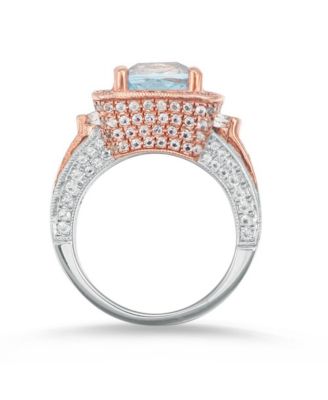 Suzy Levian Two-Tone Sterling Silver Cushion Cut Center Topaz Cocktail Paris Ring