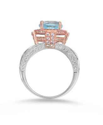 Suzy Levian Two-Tone Sterling Silver Round Cut Center Topaz Cocktail Milano Ring