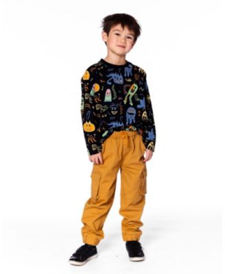 Toddler Boys Long Sleeve Cotton Allover Monsters Print Tee - Toddler|Child