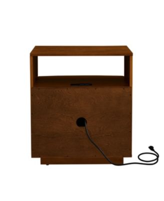 Nightstand with Charging Station & Outlet Hole & 2 Solid Wood Drawers