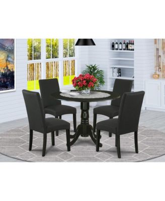 5 Pc Dining Set, Black Finish Rectangular Table with Solid Wood Top & 4 Upholstered High-Back Chairs