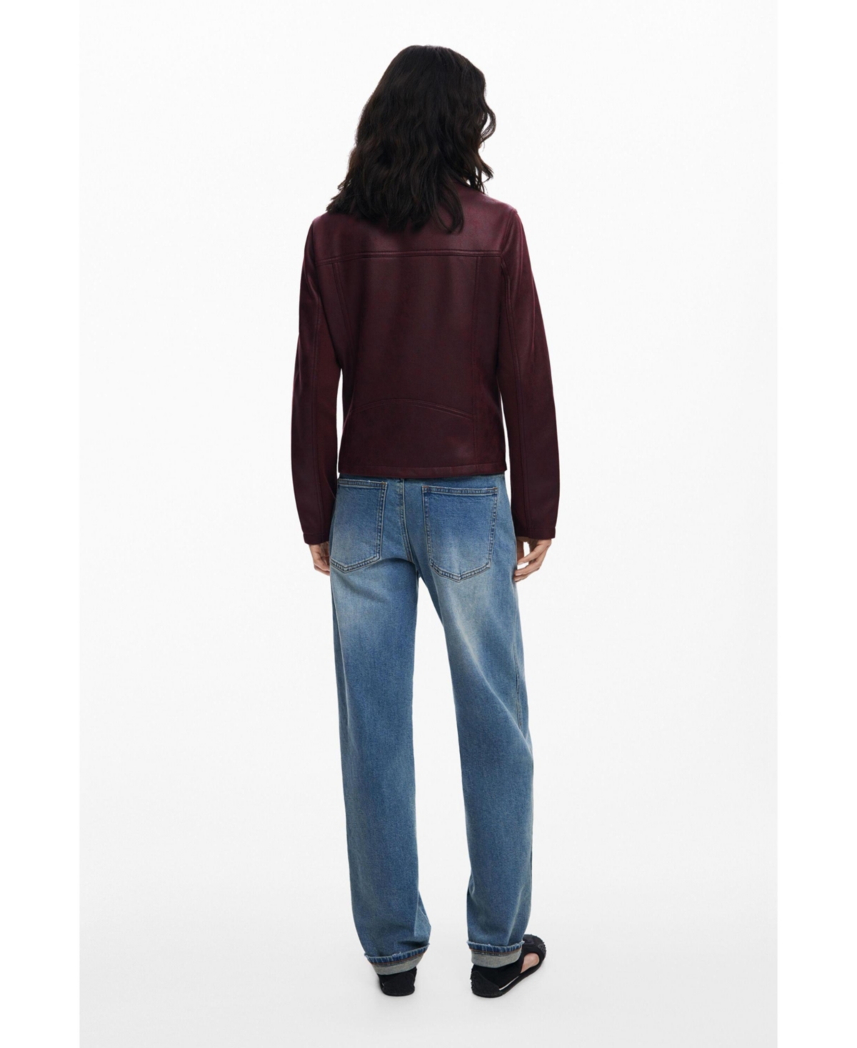Desigual Faux Leather Jacket In Burgundy