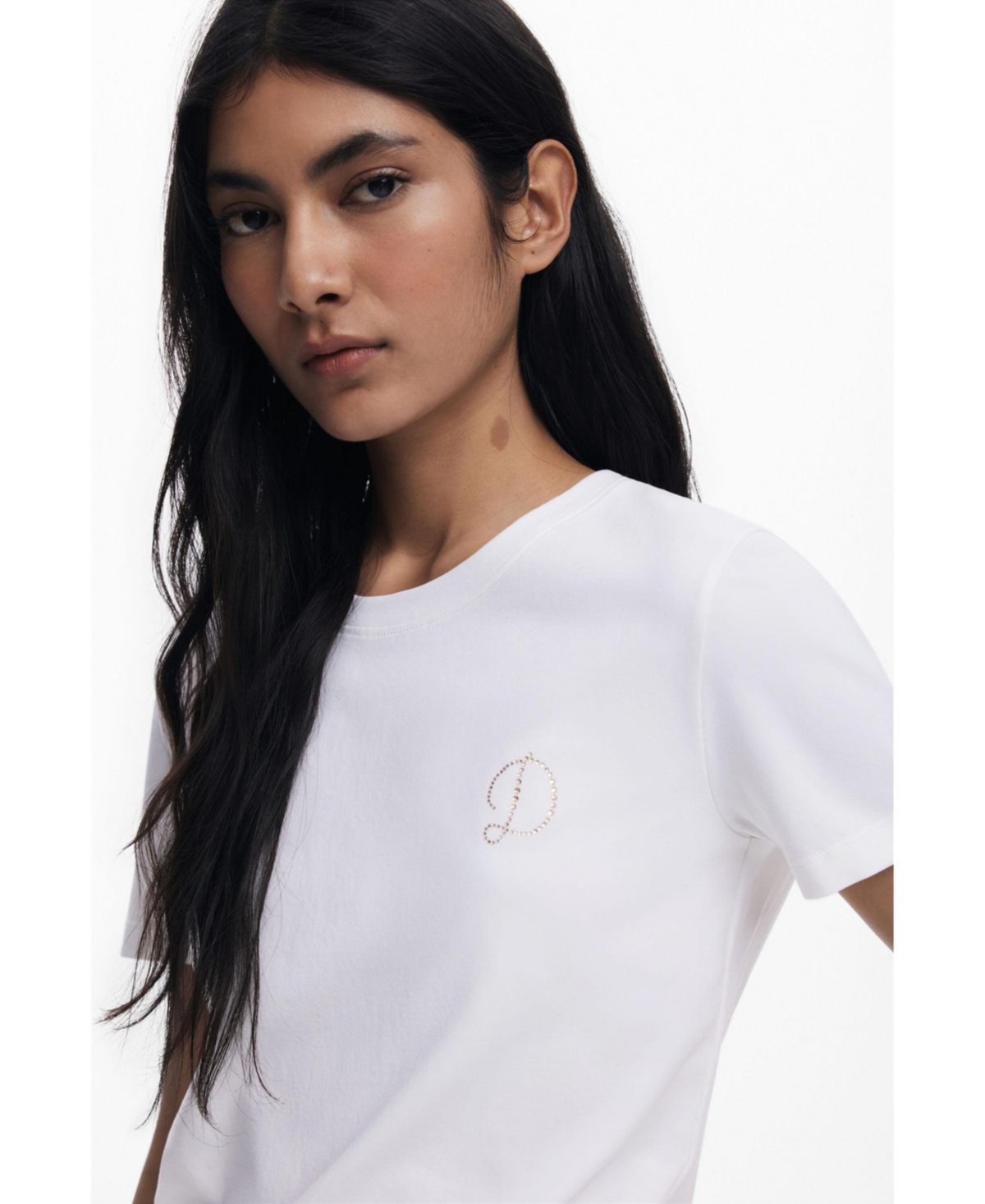 Desigual Women's "d" Strass T-shirt In White