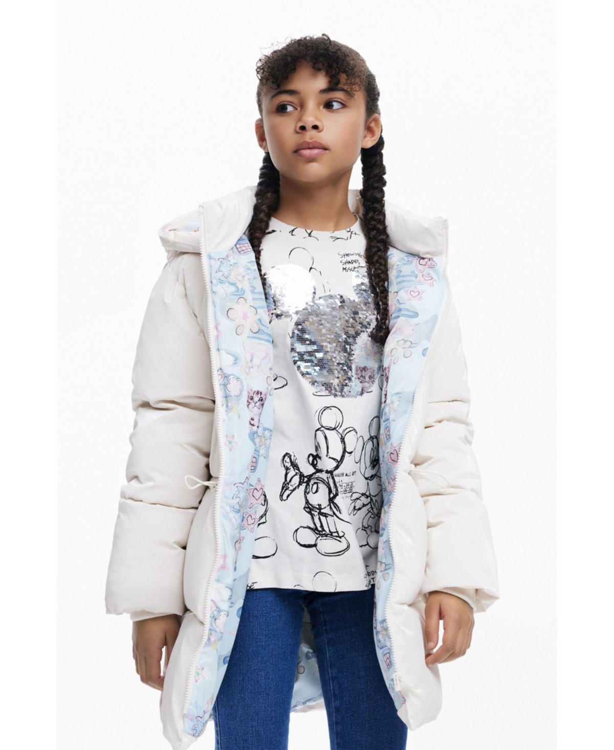Desigual Girls Girls's Long Shiny Padded Jacket In Neutral