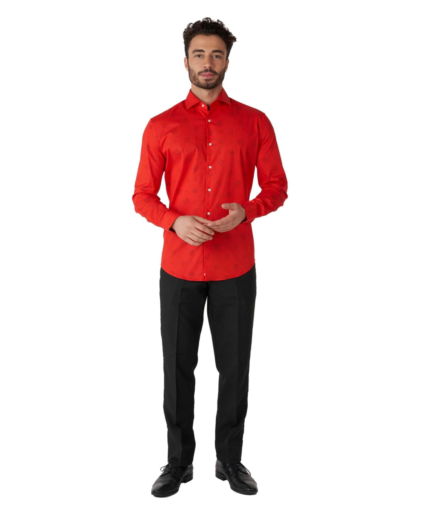 Мужская рубашка OppoSuits Big & Tall Christmas Shirt - Festive Holiday Icons Button Up Dress Shirt - Red - Long sleeve, цвет: Яркий красный — фото 3