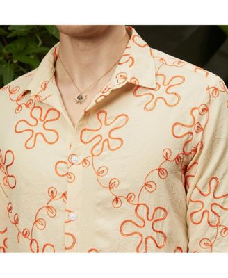 Men's Peach Orange Flora-Weave Shirt