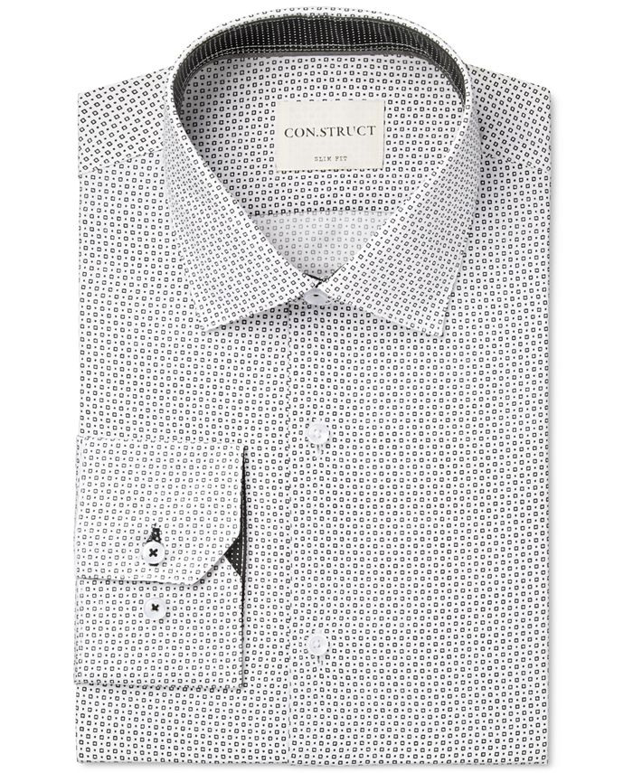 ConStruct Con.Struct Slim-Fit Black and White Square Print Dress Shirt ...