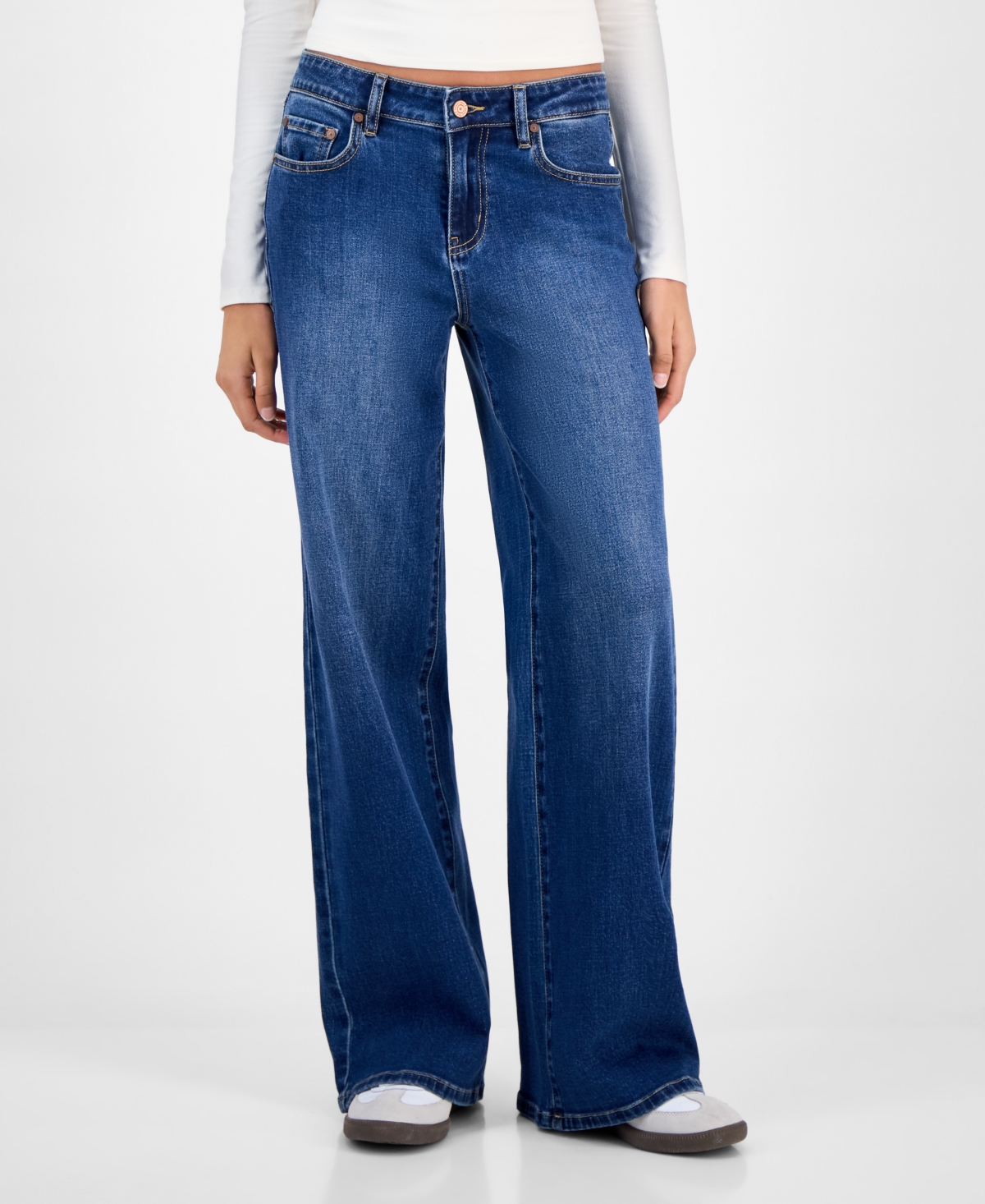 Indigo Rein Juniors' Mid-rise Wide-leg Jeans In Blue