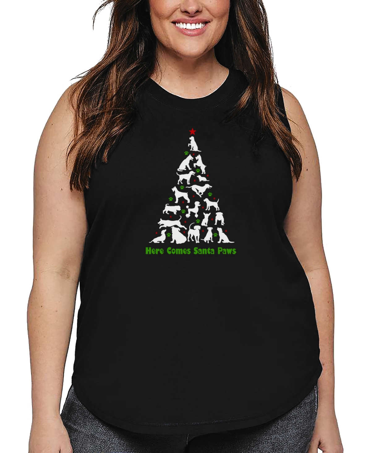 La Pop Art Plus Size Here Comes Santa Paws Word Art Tank Top In Black